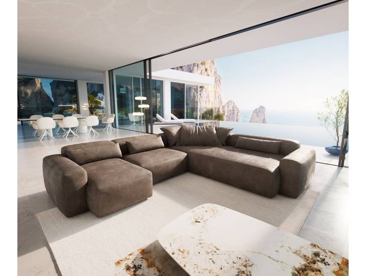 Wohnlandschaft Freestyle Pure 360x290 cm Mikrofaser Taupe Vintage, Sofas