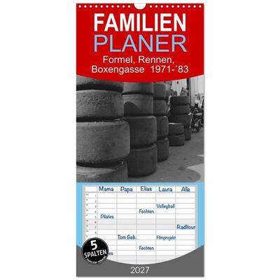 Familienplaner 2027 - Formel, Rennen, Boxengasse 1971-´83 mit 5 Spalten (Wandkalender, 21 x 45 cm) CALVENDO