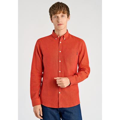 Leinenhemd LINDBERGH "Leinenhemd (Langarm) Relaxed Fit", Herren, Gr. S, Normalgrößen, rot (coral orange), Obermaterial: 55% Leinen, 45% Baumwolle, Hemden