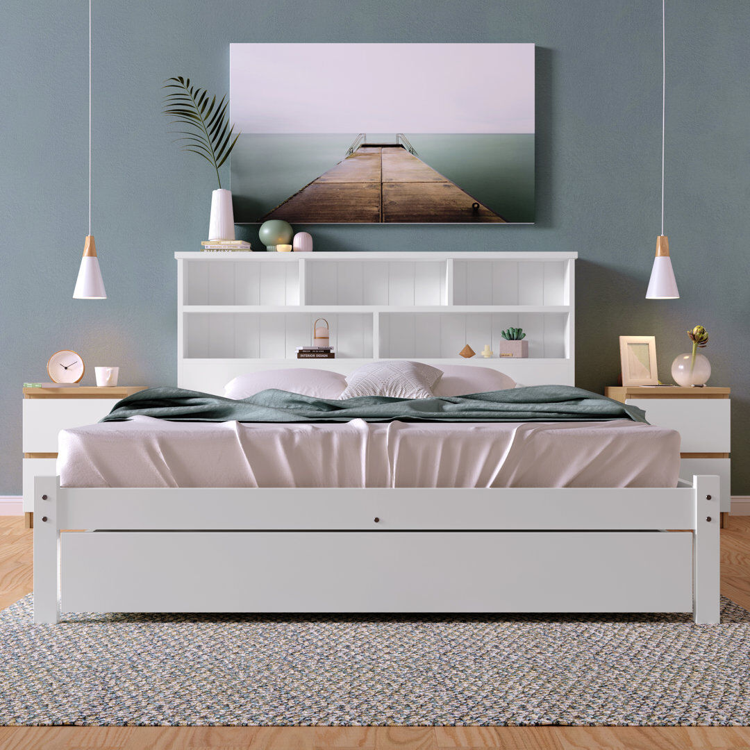 Lark Manor Wes Solid Wood Drawers Bed Frame White 135 x 190cm