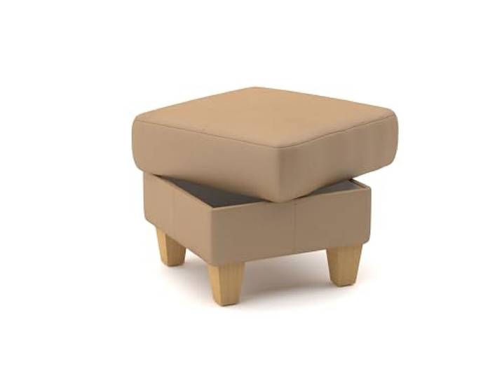 CAVADORE Leder-Hocker Palera / Polsterhocker mit Stauraum + massiven Holzfüßen als Sitzgelegenheit, Aufbewahrung, Fußablage / 58 x 48 x 58 / Leder Beige