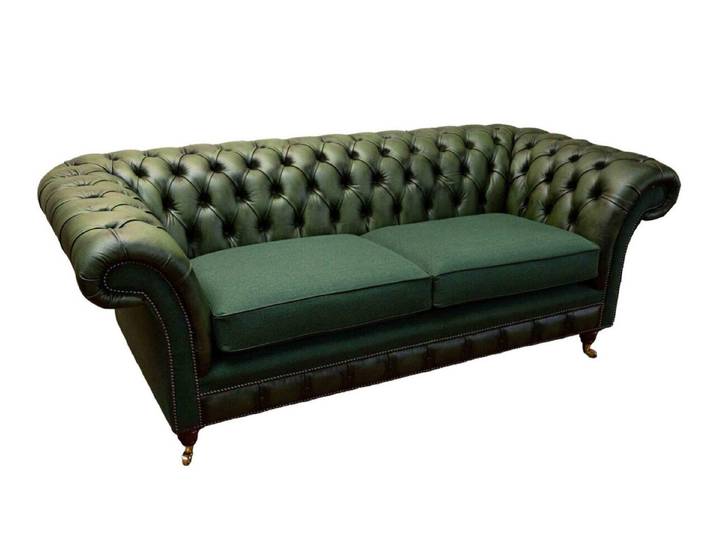Xlmoebel Chesterfield-Sofa Elegantes grünes Sofa im Chesterfield-Design aus Leder und Textil, Sofa, Hergestellt in Europa
