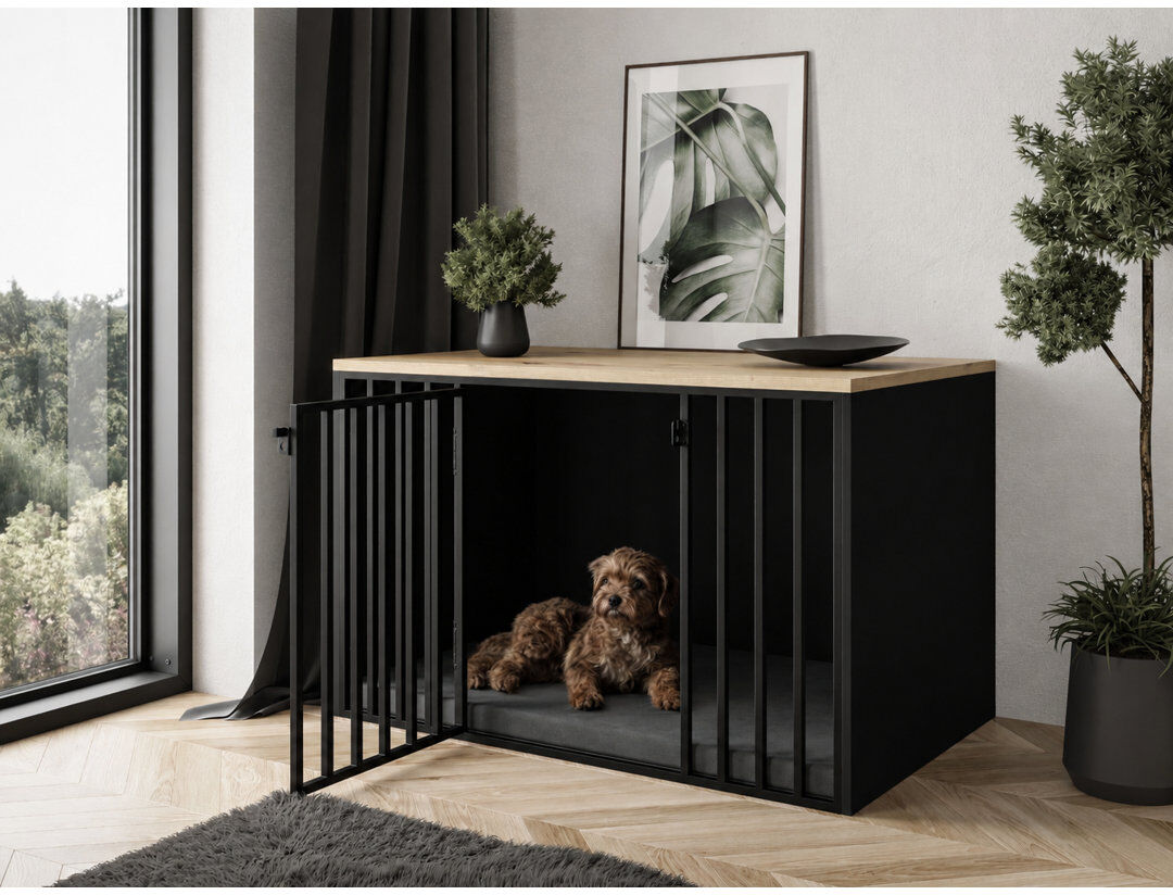 Rio Pet Furniture Style Crate with 1 Door black / artisan oak 120x75x80 cm