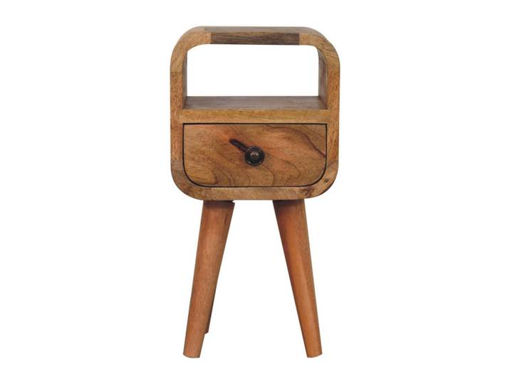 Artisan Furniture Nachtkasten Extra Mini Eichenoptik Geschwungen, 1 Schublade und Offenes Fach, Beige, Holz, Echtholz,Mangoholz, Holz Optik, Rechteckig, 20x40x20 cm, Schlafzimmer, Nachttische