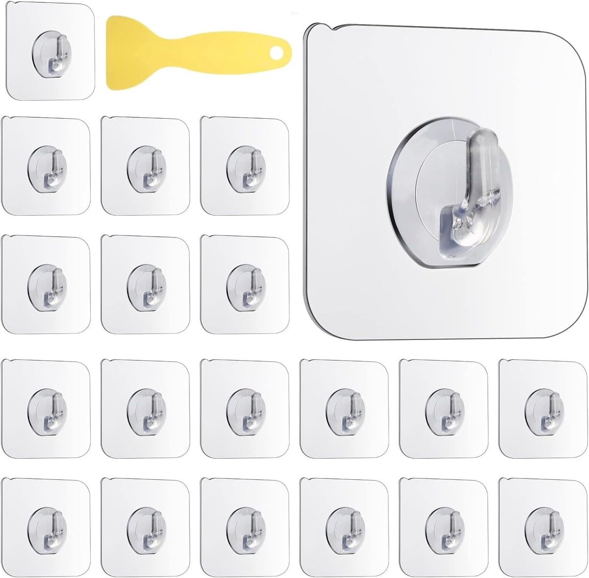 20 stuks Transparante Zelfklevende Magische Haken met Schraper, Maximaal 10 kg, voor Keuken, Badkamer en Toiletdeurwand