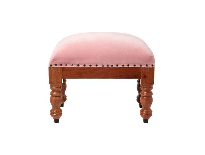 SAMT-HOCKER Mable, rosa mit Holzbeinen, 50/30/40 cm