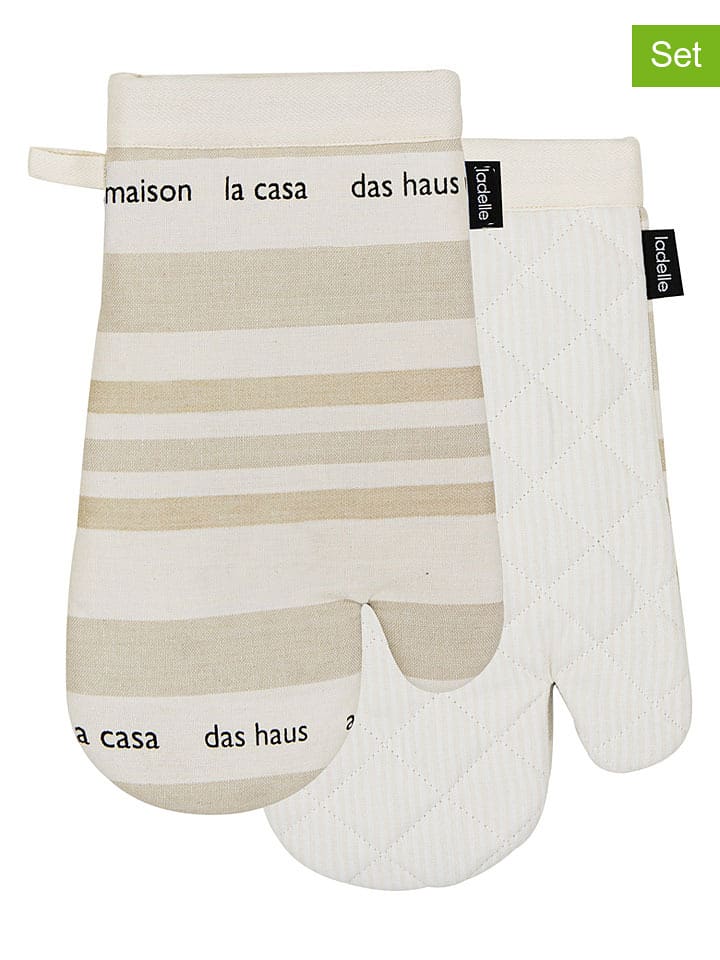 Ladelle 2er-Set: Ofenhandschuhe "La Casa" in Beige - (L)33 x (B)18 cm - onesize