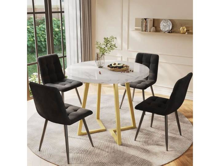 Table à manger Rond - Noir - 4 places - MDF 80 cm