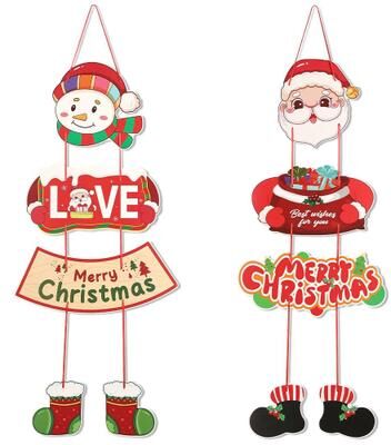 Uplift Treasures 2pcs Santa Snowman Christmas Door Hanging Banner Decor a