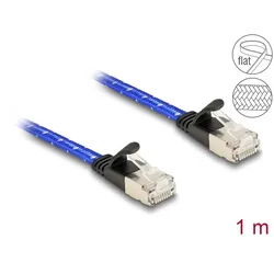 Delock RJ45 Flachband Netzwerkkabel mit Geflechtmantel Cat.6A U/FTP 1 m blau