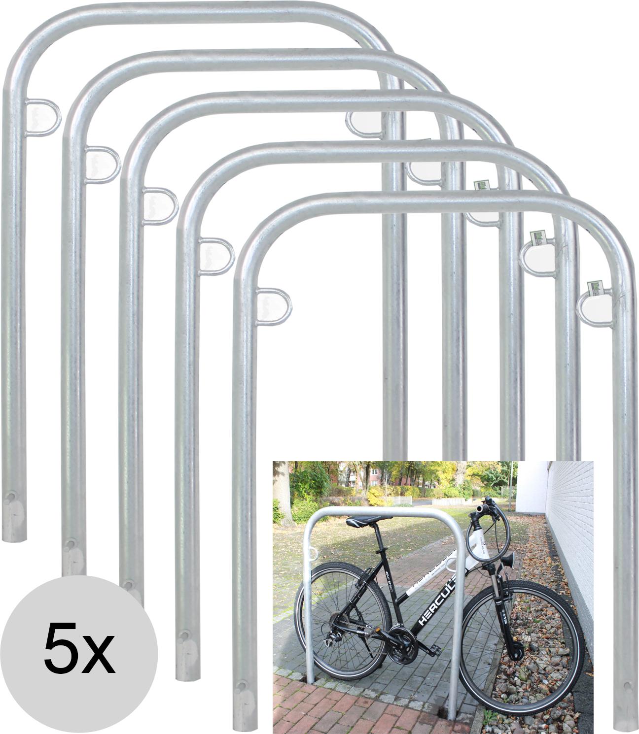 5 x Fahrradanlehnbügel 114 x 78 cm Stahl feuerverzinkt Ø 49mm Einbetonieren Fahrradständer Parker Typ U