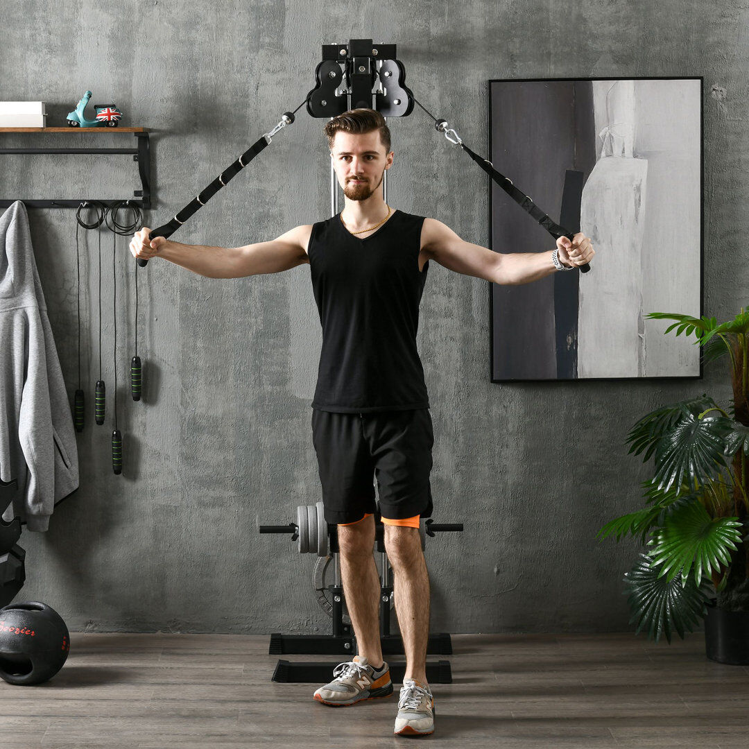 HOMCOM SPORTNOW Wall Mount Cable Station with 15 Positions Adjustable Dual Pulleys