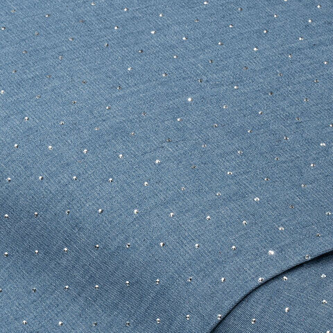 Leichter Jeansstoff (Hemdenjeans) mit Glitzersteinen, jeansblau