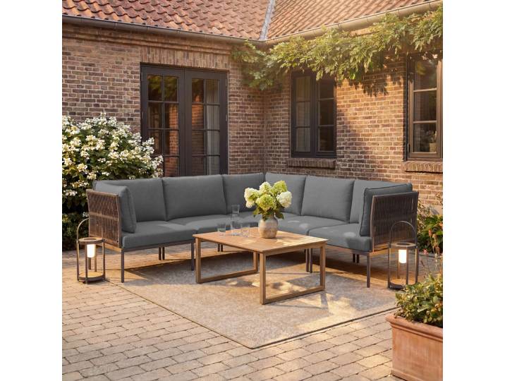 Loungegarnitur Elora Hellgrau Outdoorstoff/Metall +Abdeckung