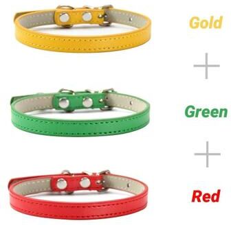Uplift Picks Three Piece Soft PU Leather Cat Collar Set Solid Color Adjustable For Kittens Puppies Chihuahuas 08 s 3 Pcs