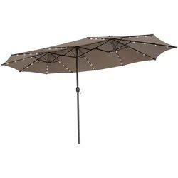 COSTWAY Doppelsonnenschirm 450x260cm mit Solar-LEDs und Kurbel, Gartenschirm UPF 50+ Braun.