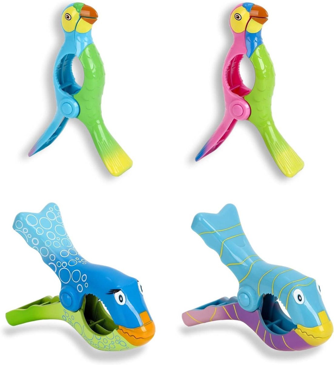 Set van 4 meerkleurige strandlaken clips voor zonnebankgebruik