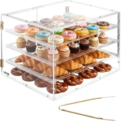 VEVOR Gebäckvitrine 4-stöckig, Gewerbliche Bäckereivitrine aus Transparentem Acryl, Thekenvitrine mit Magnetischer Rücktür & Abnehmbarer Trennwand für Kekse Desserts Donuts, 570 x 455 x 405 mm