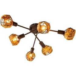 Deckenlampe Geflecht 6 Flammig Deckenleuchte Deckenlampe Wohnzimmer, Metall schwarz braun, 6x E14 Fassungen, DxH 67x20cm