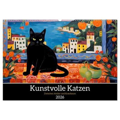Kunstvolle Katzen (Wandkalender 2026 DIN A2 quer), CALVENDO Monatskalender