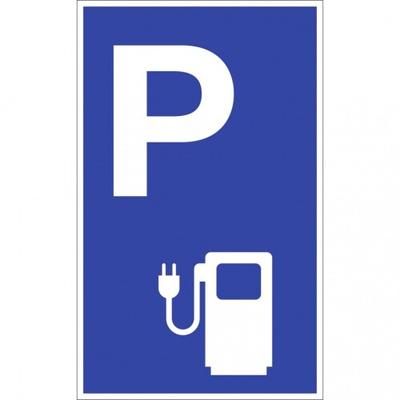 Dreifke® Parkplatzschild-Ladestation für Elektrofahrzeuge, Symbol, Alu, blau, 400x650 mm