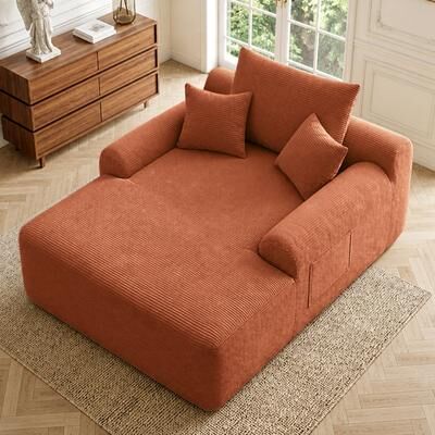 Loedds 47-Inch Upholstered Chaise Lounge with Cup Holders & Pillows & No Assembly