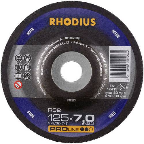Rhodius 200213 RS2 Schruppscheibe gekröpft Durchmesser 125mm Bohrungs-Ø 22.23mm Stahl