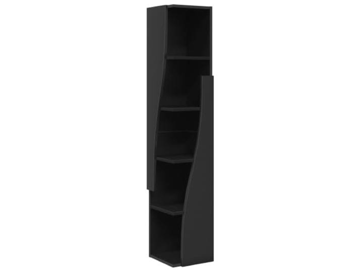 KLGBNCVE Eckschrank 27,5x27x140cm Holzwerkstoff Schwarz Mattes Finish, klares Design, viel Stauraum, Wandbefestigung, kompakte Wohnräume, Bücher und Deko