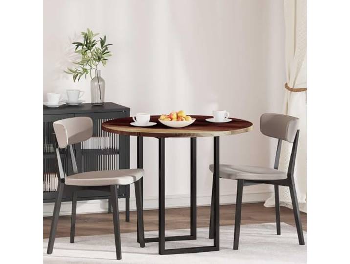 PTUGUOF Tischplatte Rund Massivholz Eiche 90 cm Dunkelbraun Umkehrbares Design, Für Esszimmer Küche Wohnzimmer, Pflegeleicht Mit Feuchtem Tuch