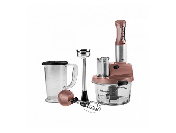Karaca Küchenmaschine Mastermaid Küchenroboter aus Stahlglas Langer Mixer Standmixer Zeerkleinerer 2500 W Rosegold
