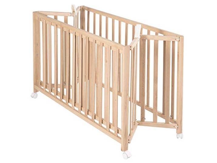 roba Lit bébé en bois pliable 60 x 120 cm (Bois naturel)
