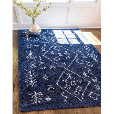 Hochflor-Teppich "Temara Shag, LAGERRÄUMUNG", blau (marineblau, elfenbeinfarben), B:122cm H:51mm L:183cm, Polypropylen (PP), MYFLAIR MÖBEL & ACCESSOIRES, Teppiche, gewebt, Scandi Design, ideal im Wohnzimmer & Schlafzimmer