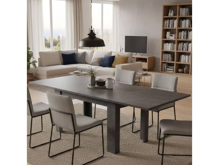 Dmora - Ausziehbarer Tisch Otto, Hilfsküchenkonsole, Ausziehbarer Tisch, 100 % Made in Italy, 90 x 90 x 75 cm, Schiefer,