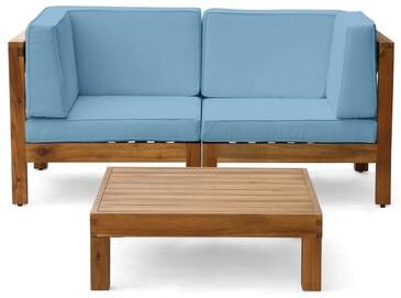 Oana Outdoor 2-Seater Acacia Wood Sectional Loveseat and Coffee Table Set with Cushions by Christopher Knight Home
