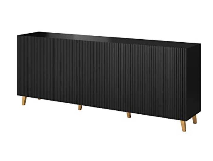 Furniture24 Kommode Pafos 200 cm Sideboard Schrank 4 türiger Wohnzimmerschrank (Schwarz)