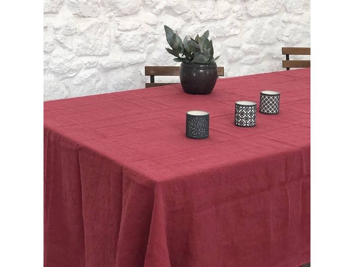 Nappe en chanvre lavé à franges lie de vin Casatera - 170x250 cm