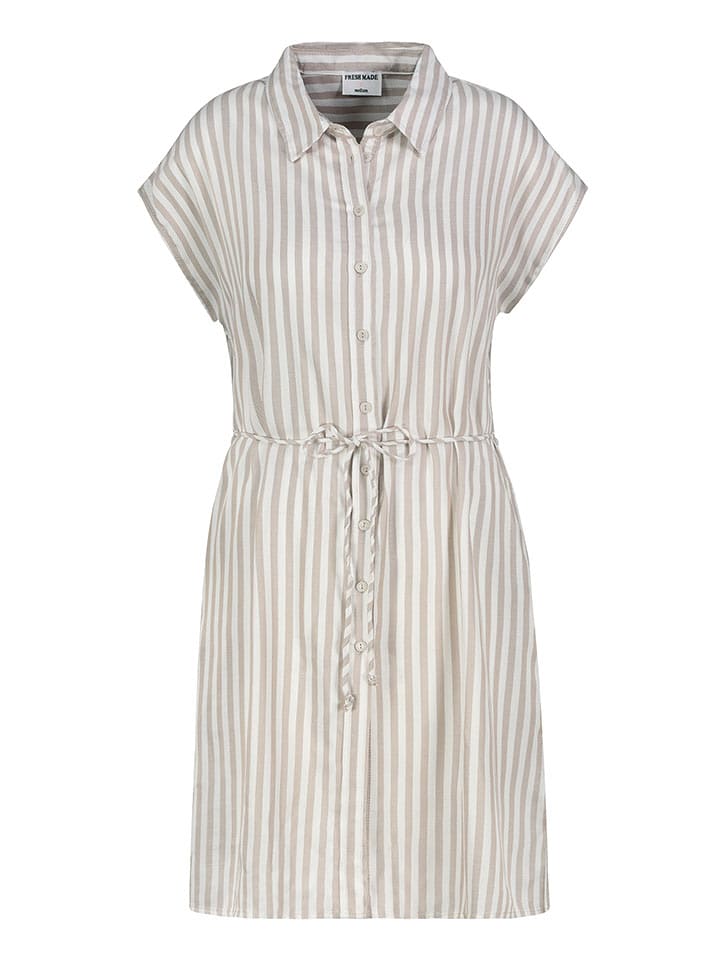 Fresh Made Hemdkleid in Beige/ Weiß - L