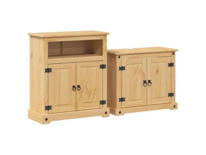 Heofavd 2-TLG Badmöbel Set Corona Kiefer Massivholz Waschtisch Schrank