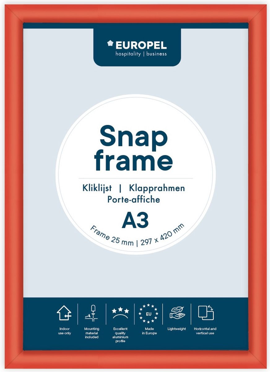 Europel Kliklijst Posterlijst A3 - Rood Aluminium - 29,7 x 42 cm