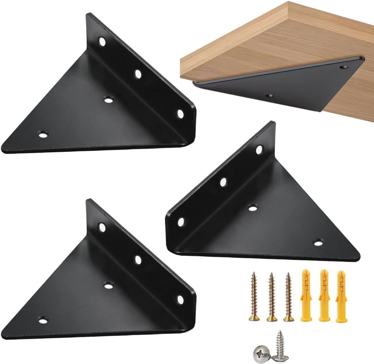 Onzichtbare Driehoekige Plankbeugels voor Wandmontage - Zwevende Plankbeugels (Zwart, 4 Stuks)