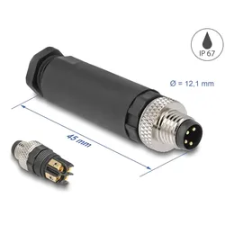 DeLOCK M8 Steckverbinder A-kodiert 4 Pin Stecker zur Montage mit Schraubanschluss