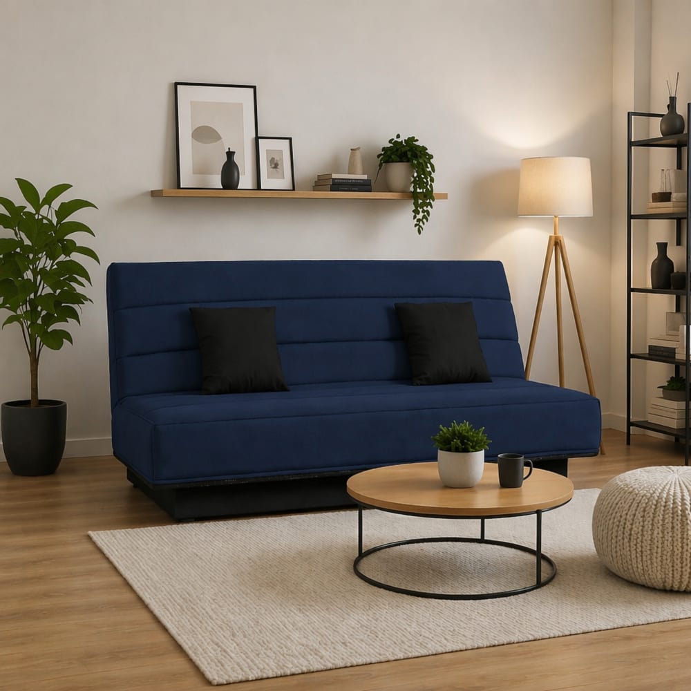 Relaxima Banquette clic clac convertible 2 places tissu pearl marine Bleu 190x45x120cm