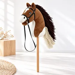 Relaxdays Steckenpferd Hobby Horsing Plüsch Beige,Weiß,Dunkelbraun