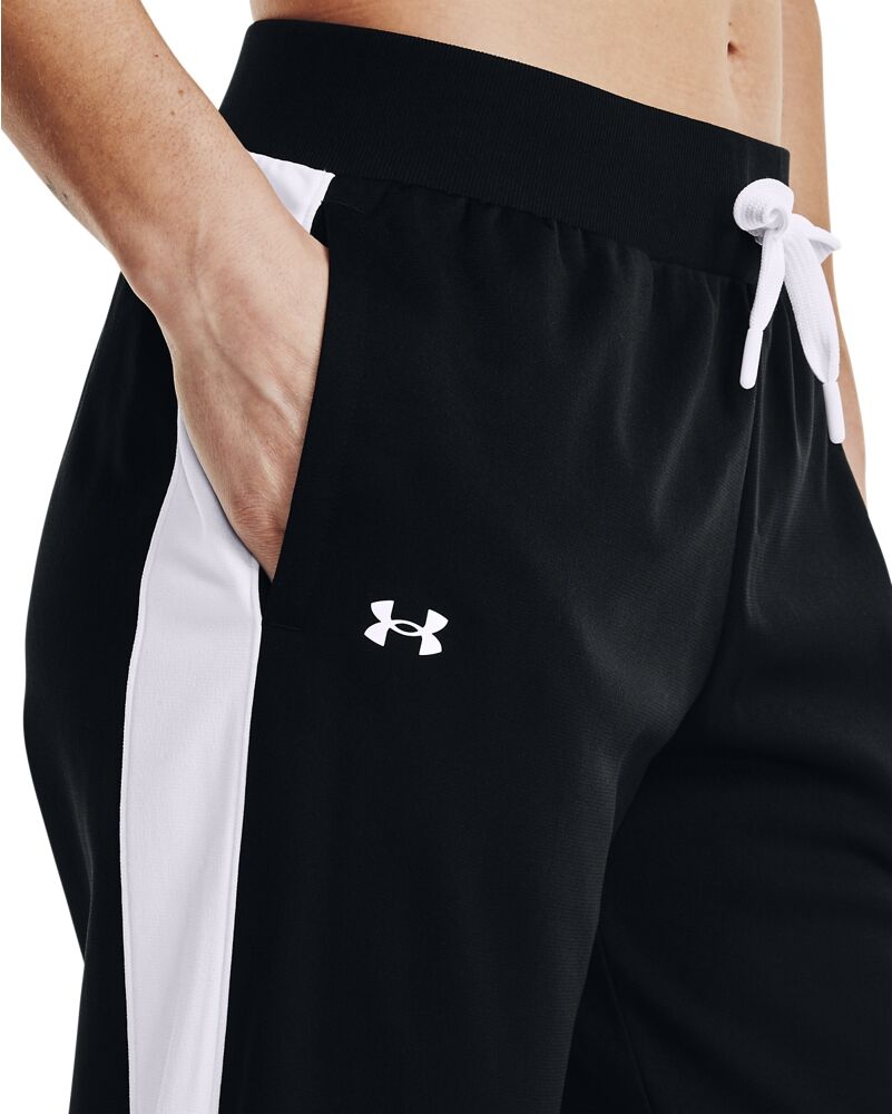 Trainingsanzug UNDER ARMOUR "TRICOT TRACKSUIT", Damen, Gr. M, schwarz-weiss (schwarz, weiß, weiß), Obermaterial: 100% Polyester, Sportanzüge Trainingsanzug, für vielseitige Aktivitäten, leichtes Material, pflegeleicht schwarz, weiß, weiß M