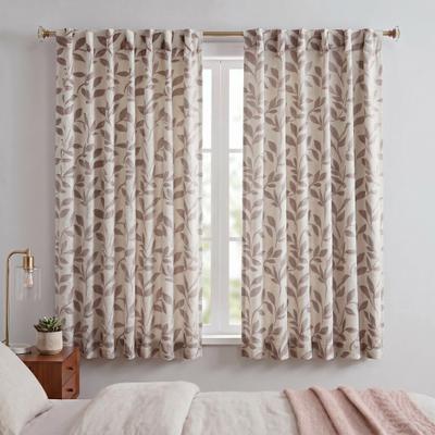 Superior Leaves Botanical 2-Piece Semi-Blackout Room Darkening Curtain Set, Back Tab Window Drapes
