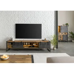 TV-Board Mango / Altholz 240x45x55 natur lackiert / Metall grau BLACKBURN LUX #556