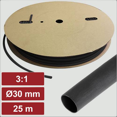Electronic Garage EG25CA075 Schrumpfschlauch mit Kleber Schwarz 30mm 10mm Schrumpfrate:3:1 25m