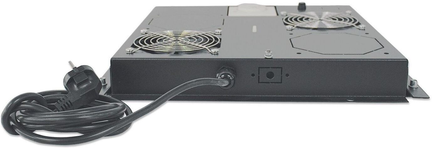 Intellinet 2-Fan Ventilation Unit For 19" Racks, Roof Mount, With Thermostat, Black (With Euro 2-Pin Plug)