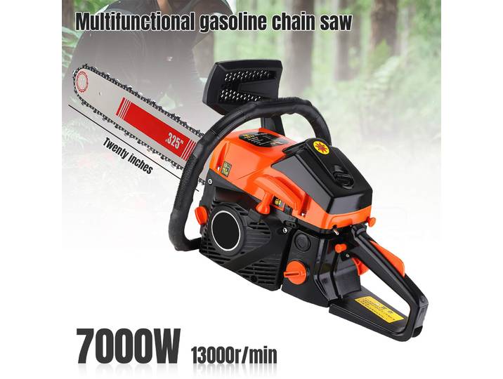 Tronçonneuse à essence haute puissance 7000W, 68CC 2 temps avec guide-chaîne de 55cm, pour coupes difficiles, travaux agricoles et utilisation d'urgence