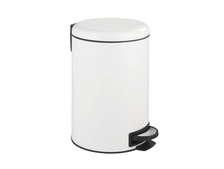 WENKO Poubelle à pédale Leman\, Fermeture système Easy Close\, Poubelle 12L\, Acier INOX\, Blanc Mat\, 25x38x32cm